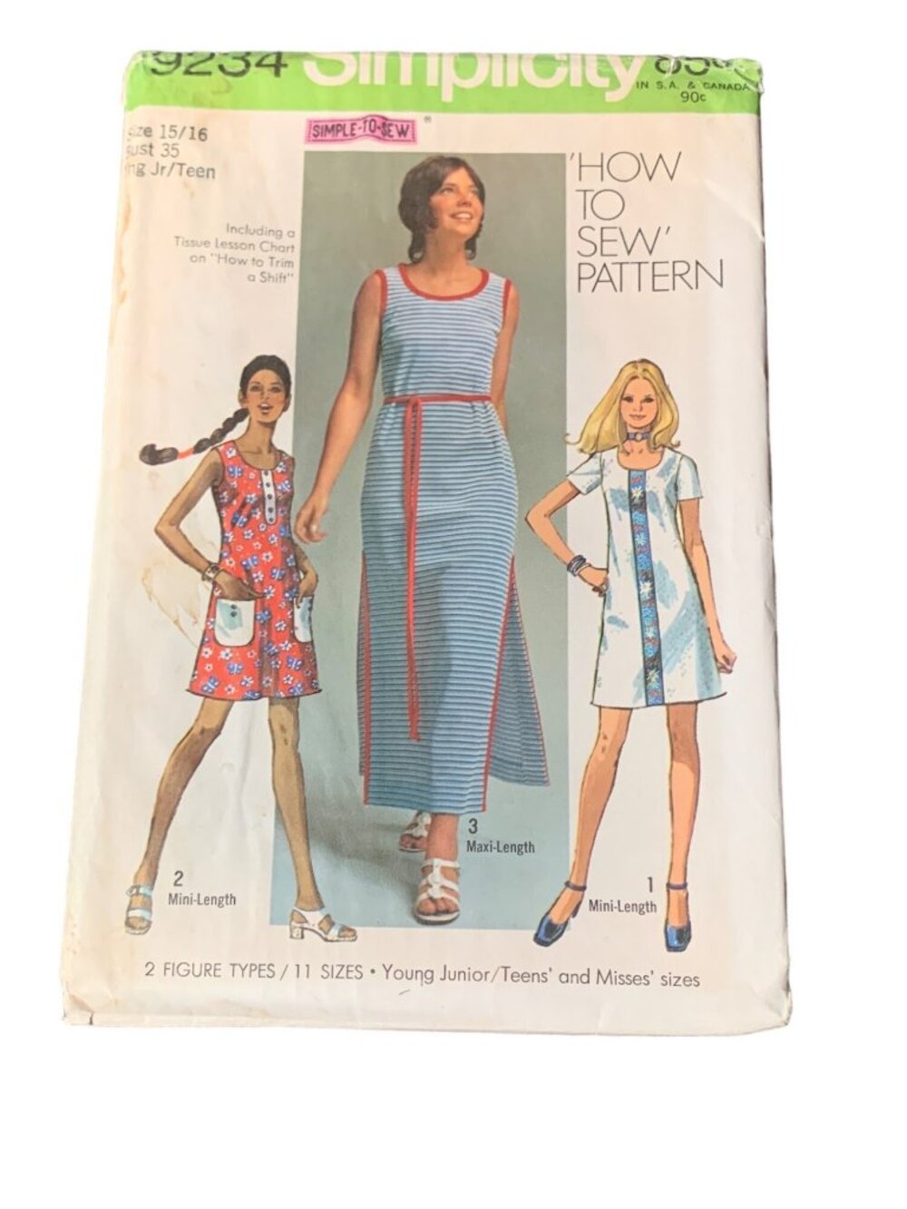Simplicity 9234 Pattern Juniors Teens Dress Size 15/16 Uncut